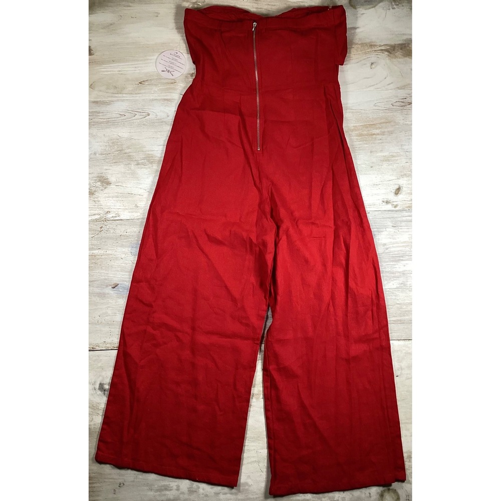 Gypsies & Moondust Red Strapless Tie Front Wide Leg Linen Blend Jumpsuit Size 11